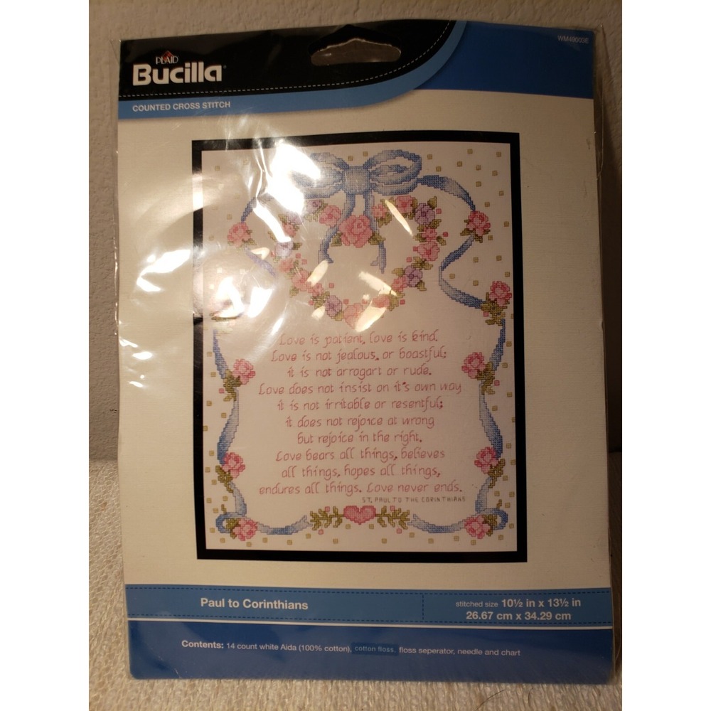 BUCILLA Paul To Corinthians "Love Is" Counted Cross Stitch Kit WM449003E NEW